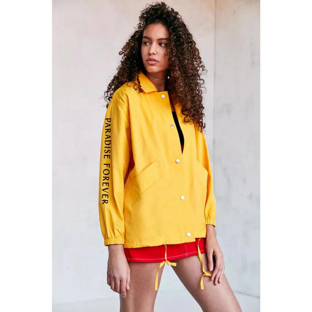 Urban Outfitter BDG Ott Street Palm Tree Coach Jacket Yellow Paradise Forever S - Picture 1 of 9